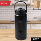Large capacity 1600ml stainless steel water bottle showing leakproof lid