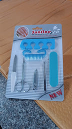 Detailed close-up of components in the 7 in 1 manicure tool kit
