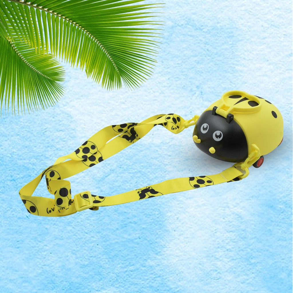 Easy-to-carry portable kids water bottle featuring a bug design and straw.