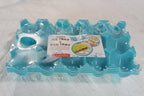 Overhead view of a 4-pack of plastic egg trays, perfect for bulk storage.