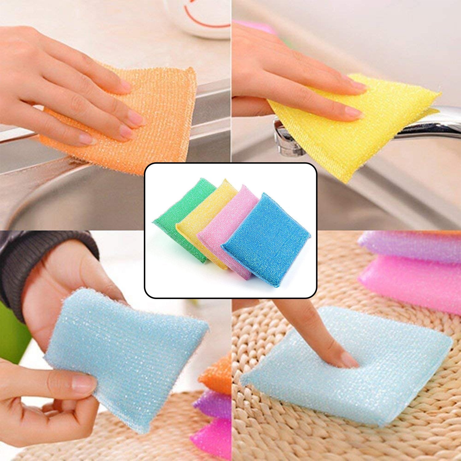 Multiple scratch proof kitchen scrubber pads, essential for a clean kitchen.