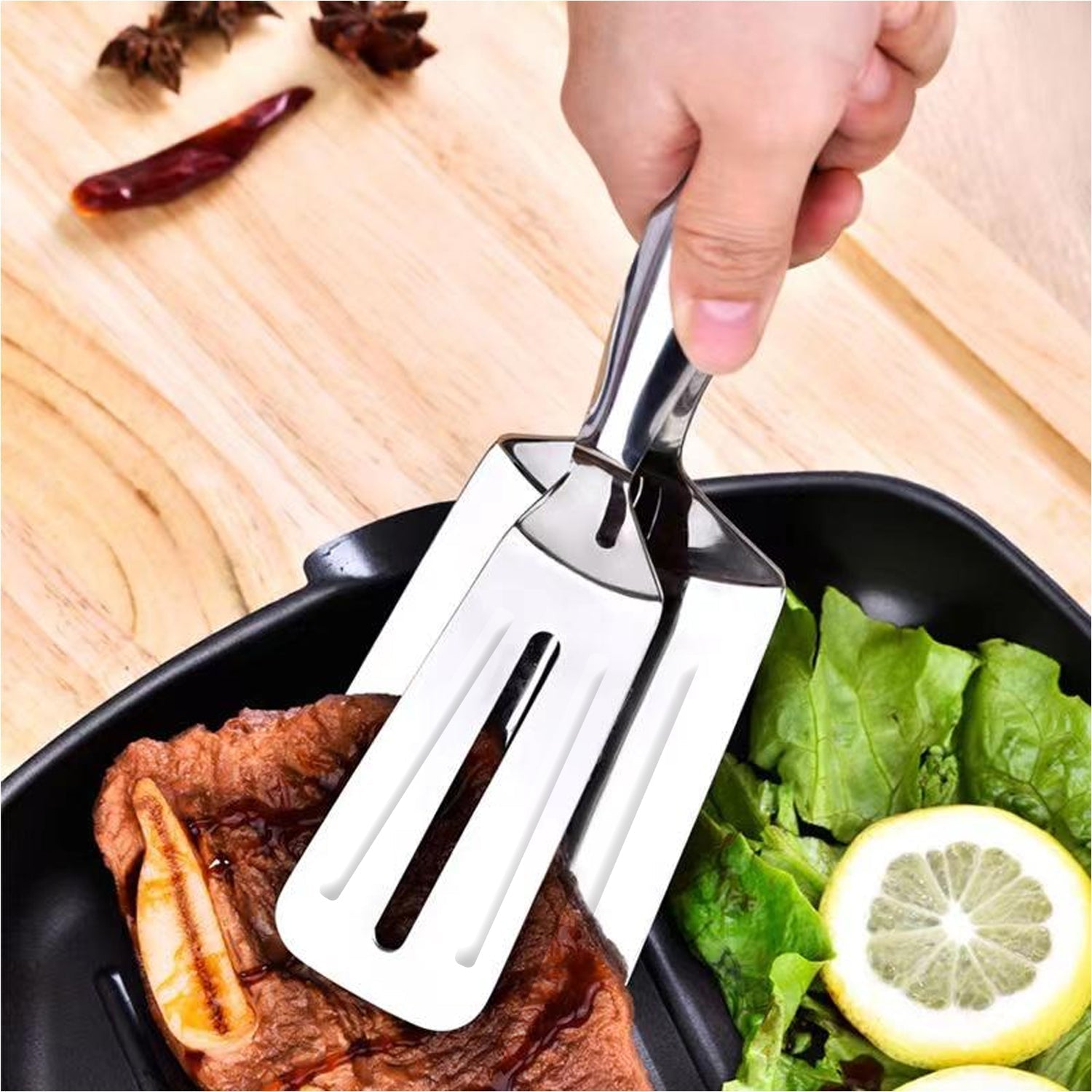 Multifunction stainless steel cooking tongs for serving food