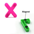 Full set of magnetic number symbols for teaching basic arithmetic to children.
