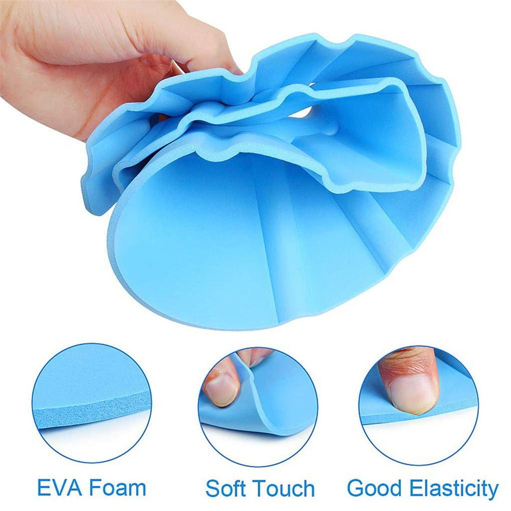 Happy toddler enjoying bath time with the adjustable baby shower cap protecting their eyes