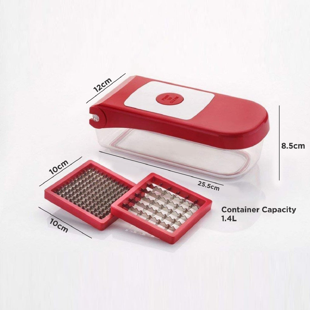 Ganesh red food processor, showing its ergonomic handle and robust build.