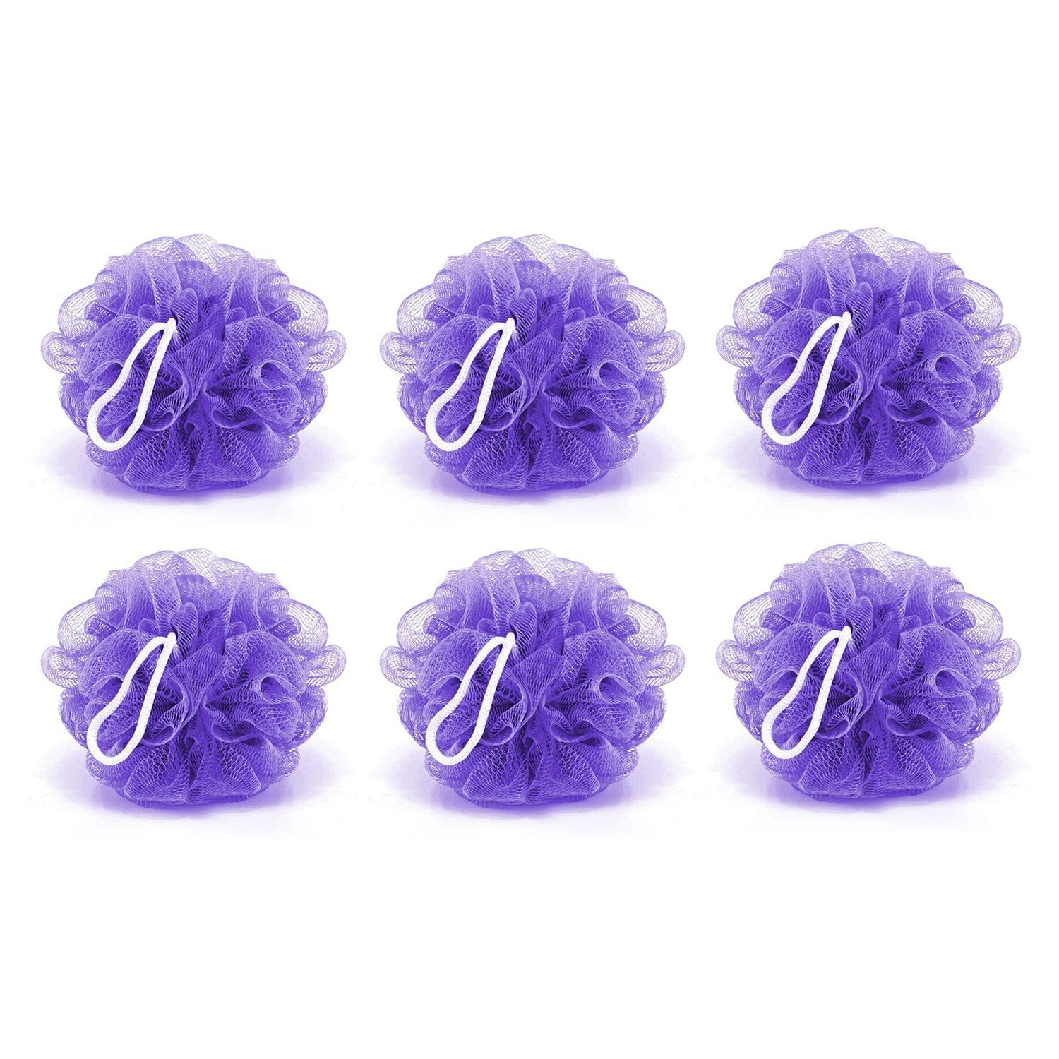 Group of 6 assorted bath loofahs, perfect for a refreshing shower.