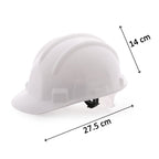 Side profile of a heavy-duty construction safety helmet, designed for maximum impact resistance in hazardous environments.