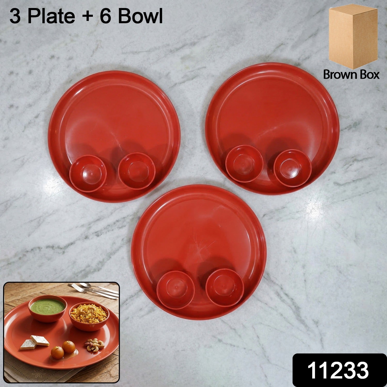 Kitchen serving set with plates and bowls for snacks and meals