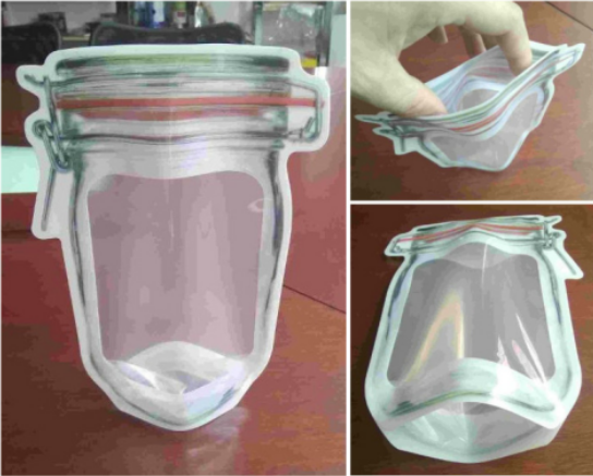 Empty transparent reusable plastic food storage bag, 500ml capacity.