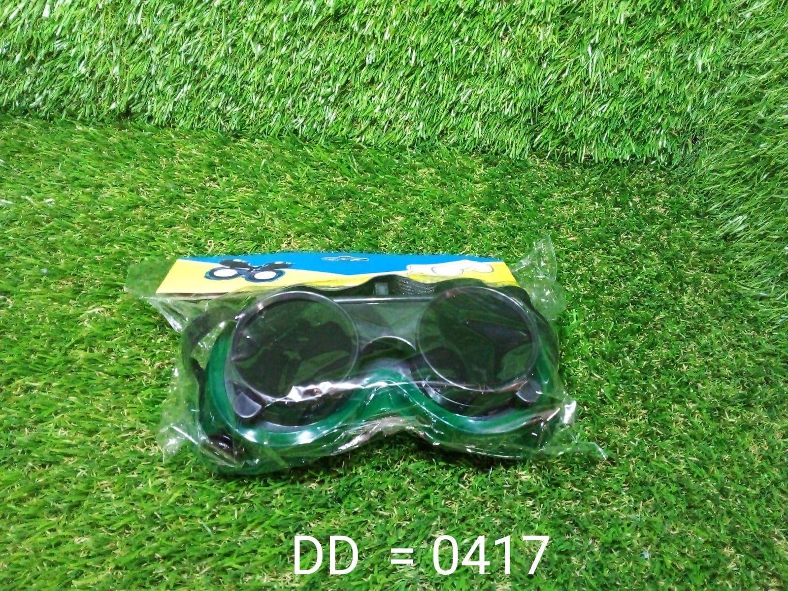 Front view of BoltForce dark green welding safety goggles, ready for heavy-duty tasks.