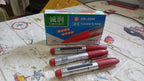 The 10-piece maroon permanent marker set with product details visible.