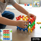 Children enjoying building with colorful construction blocks set