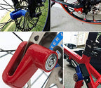 Sturdy black disc lock protecting a motorcycle's brake rotor.