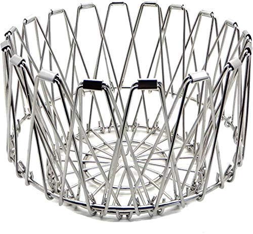 Close-up of the foldable fruit basket design showcasing its intricate stainless steel wire work.