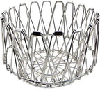 Close-up of the foldable fruit basket design showcasing its intricate stainless steel wire work.