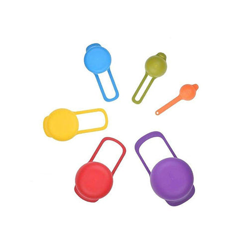 Complete 6-piece set of durable plastic measuring spoons, neatly nested for storage.