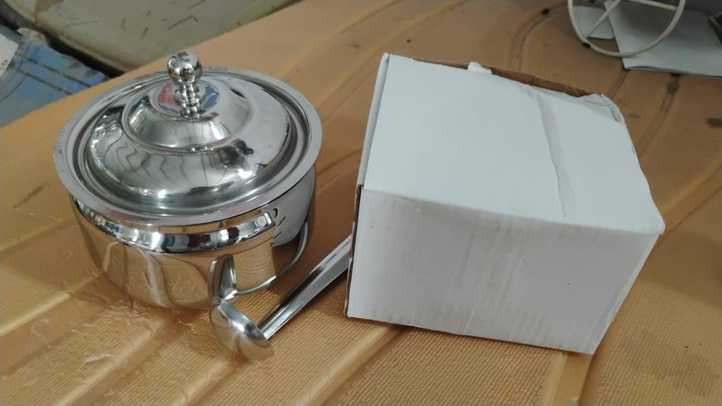 Isolated view of the Stainless Steel Ghee Pot, highlighting its sleek design.