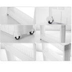 Side view of the slim space saving storage rack, ideal for tight spots.