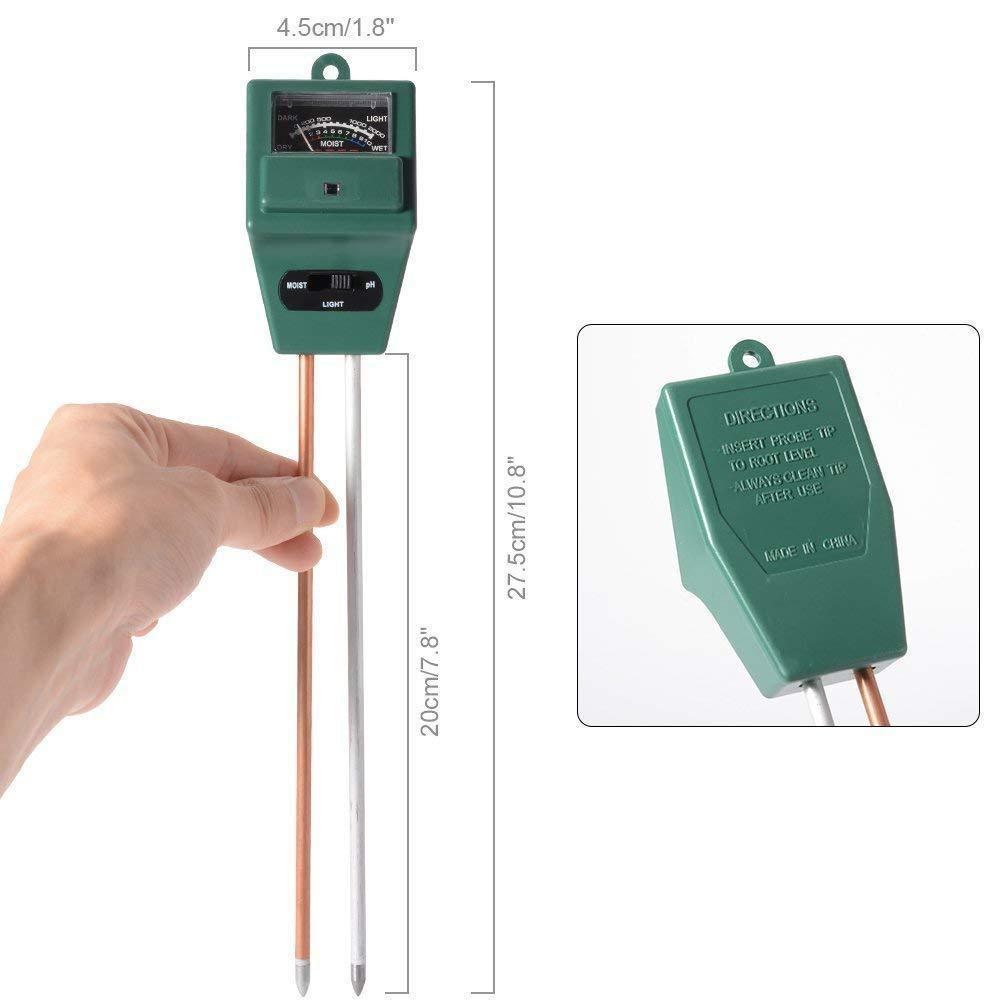 Packaging of the 3-in-1 soil pH meter, highlighting its key features and benefits.