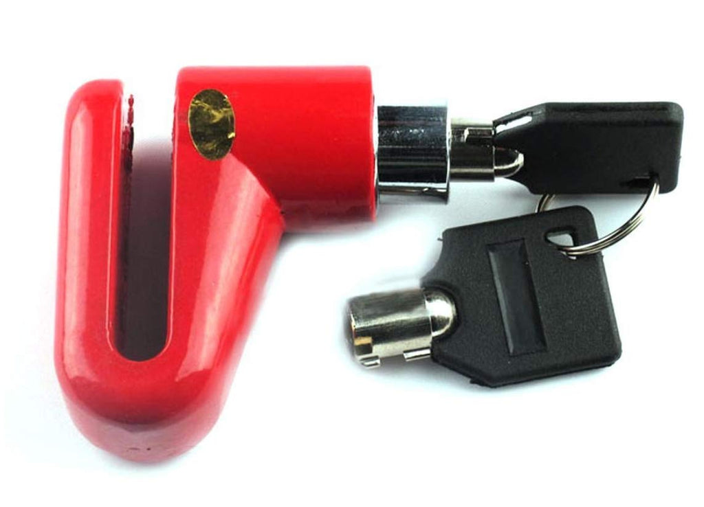 AutoSafeo heavy-duty motorcycle disc lock securely attached to a bike wheel.