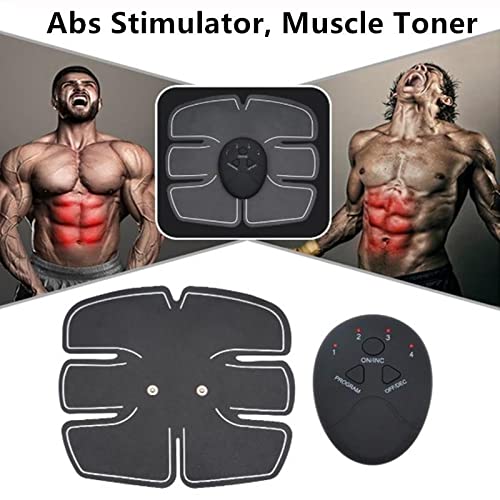 Full kit of the 6-pack abs stimulator training device laid out.