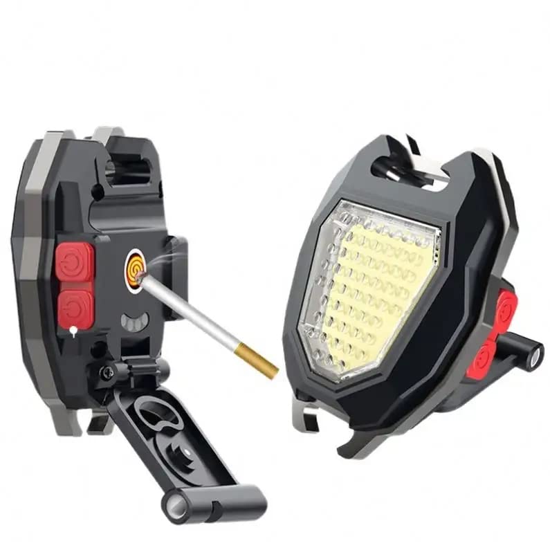 Multi-use camping flashlight featuring a strong magnet base and a rotatable handle.