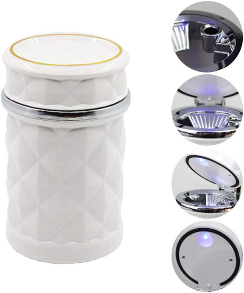 Velvet Wheels car cupholder ashtray with a blue LED light and secure lid.