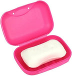 Durable plastic Travel Soap Box on a bathroom counter, open to show space.