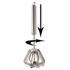 A manual hand blender featuring a sturdy stainless steel body.