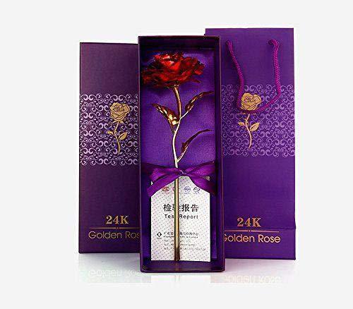 Gold red rose with packaging showcasing the luxurious gift box presentation