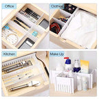 Close-up of flexible plastic drawer board dividers, ideal for makeup storage.