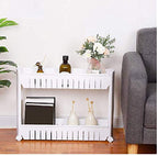 Close-up of the 2-tier slim storage rack shelves, highlighting its design.