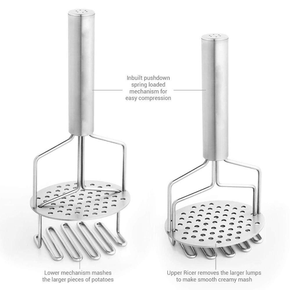 Easy-to-clean stainless steel potato masher, essential for perfectly smooth mashed vegetables.