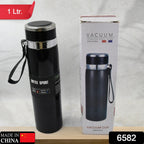 Stainless steel double wall flask with vacuum insulation for hot and cold drinks.