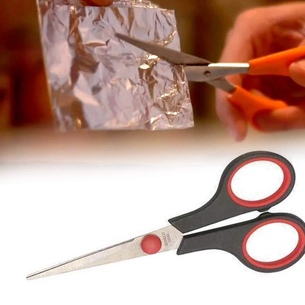 Close-up of the ergonomic handle and sharp blade of a Quickslice scissor.
