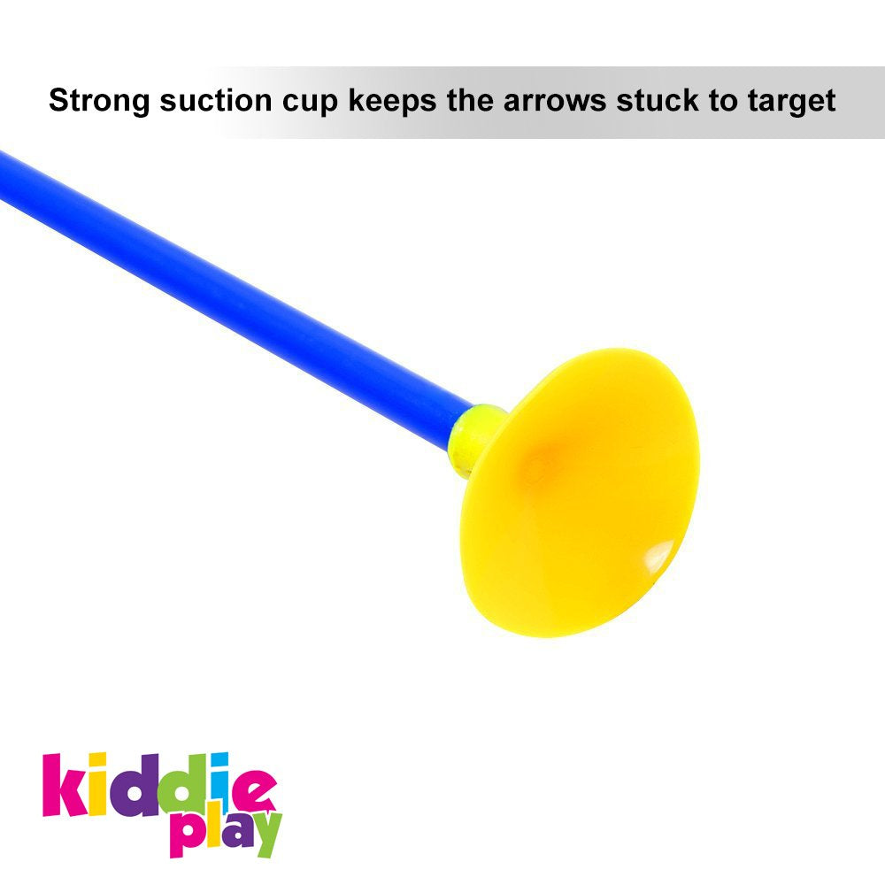 Kids Archery Set components: bow, suction cup arrows, and quiver laid out.