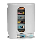 Close-up of a single daily tray from the 7-day pill organizer, showing four labeled compartments.