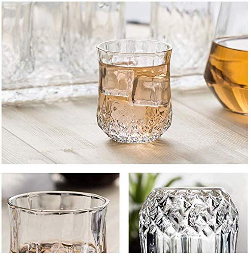 Set of transparent plastic glasses for juice and water.