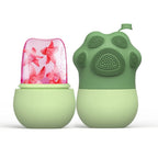 Reusable silicone face roller showing its two-piece design for easy filling.