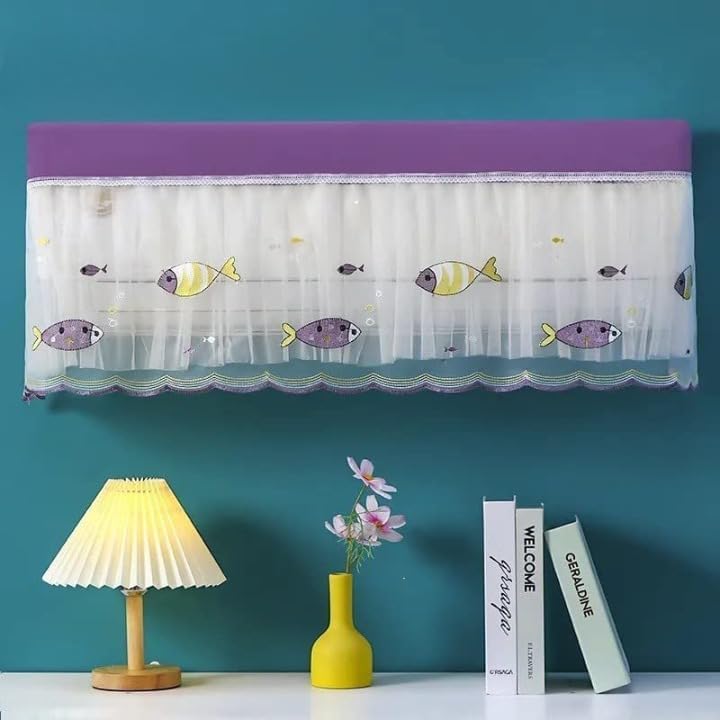 Washable AC dust cover protecting an indoor split unit from dust and debris.