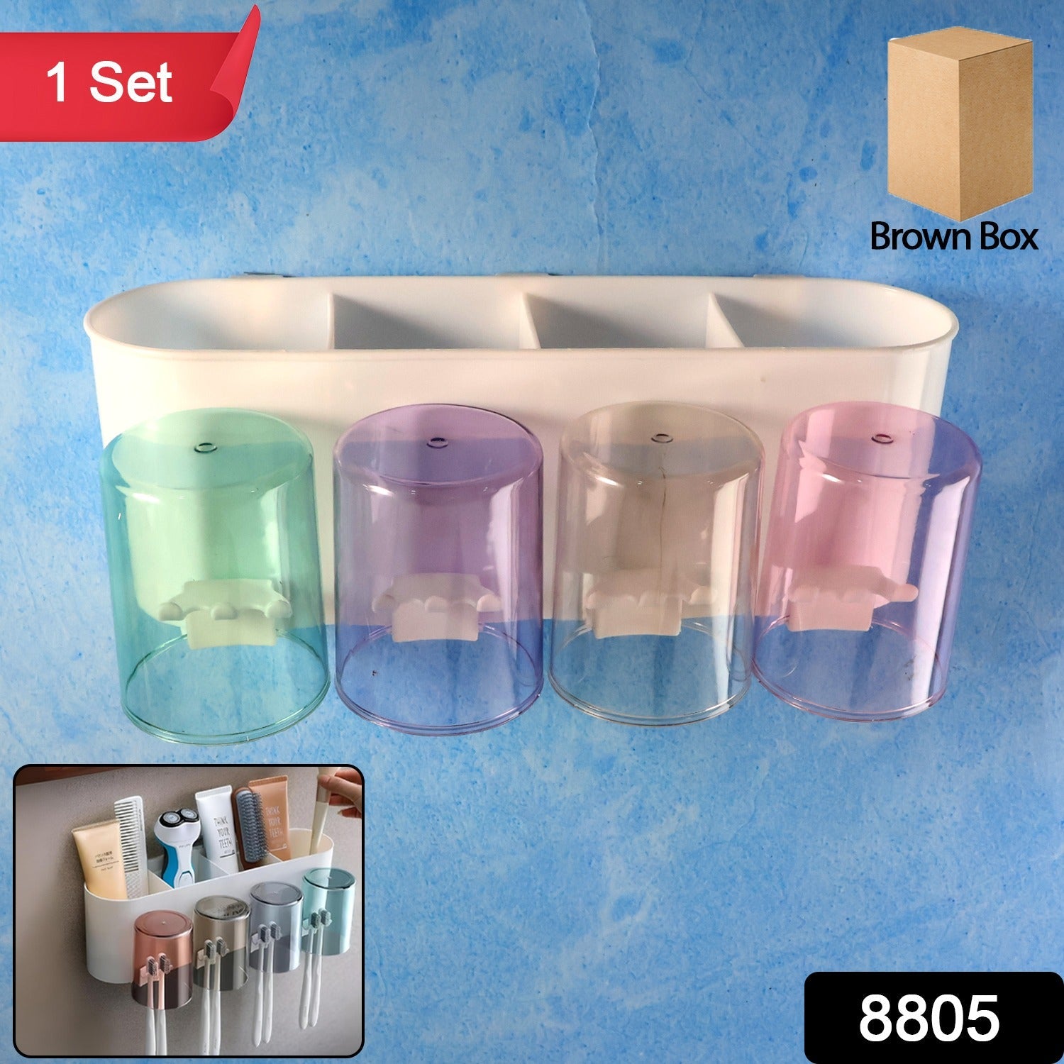 Bathroom toothbrush holder organizer mounted on wall with multi-slot compartments