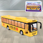 Front view of yellow mini bus toy with realistic details