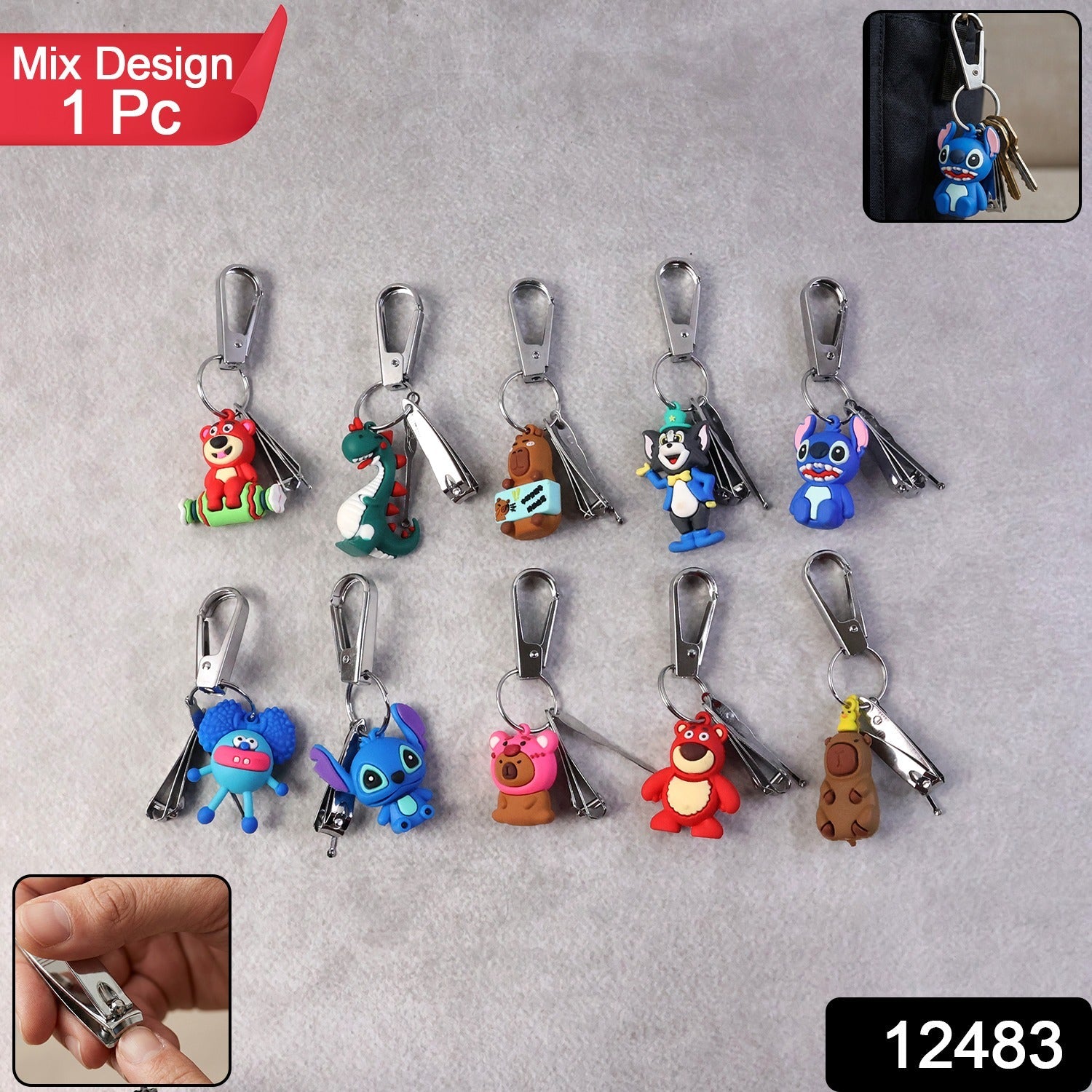 Cartoon Nail Cutter Keychain featuring a mini metal nail clipper