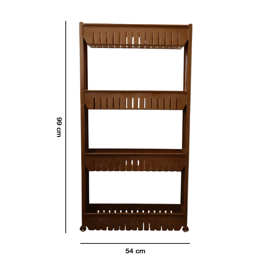 Sturdy plastic shelving unit with wheels for home organization