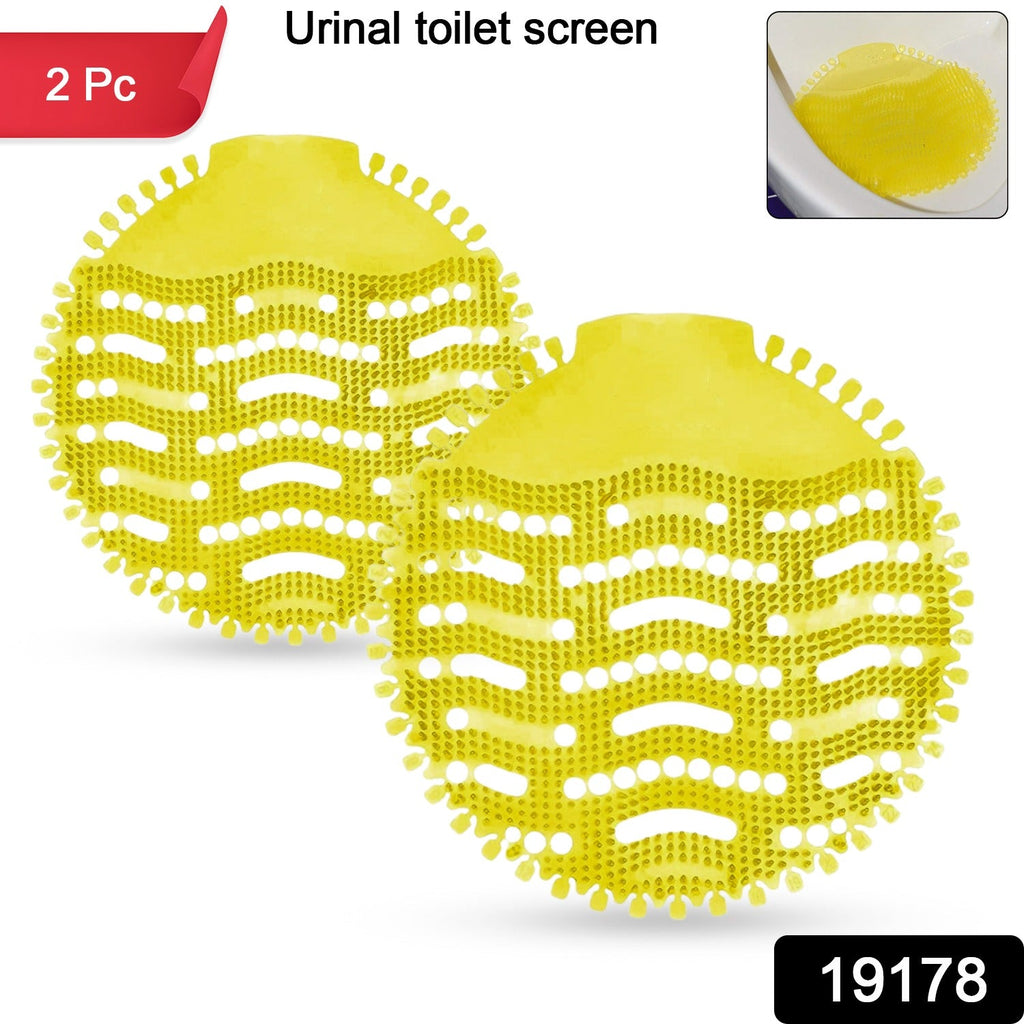 Fragrant urinal screen mat emitting fresh citrus scent for long-lasting washroom freshness.