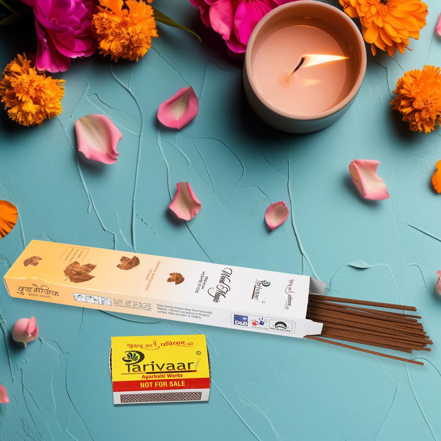 Artistic arrangement of various mix flavour Agarbatti incense sticks, ready for use.