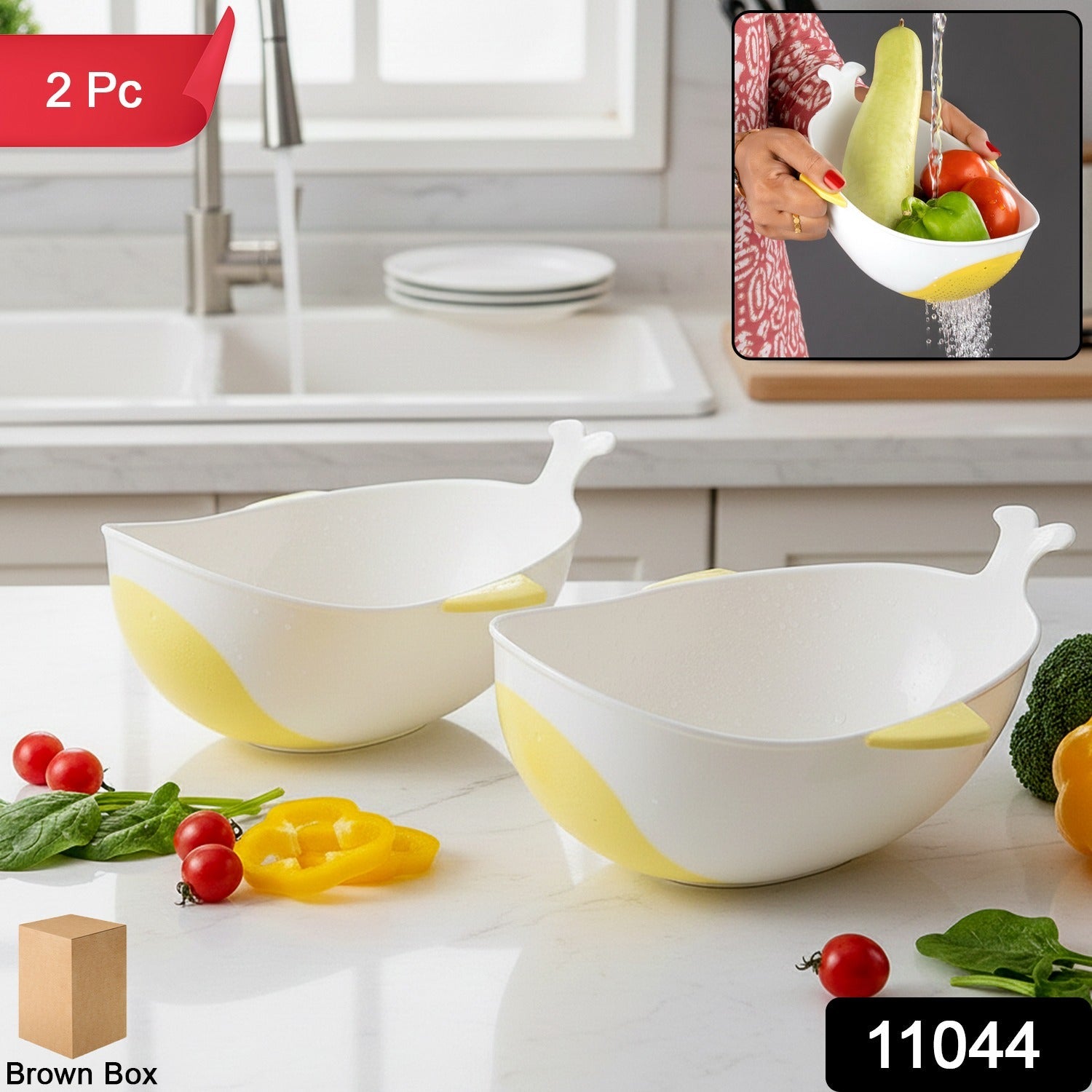 Two-piece set of vegetable cleaning and rice washing bowls
