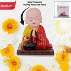 Decorative Solar Buddha Statue, showcasing its compact size for versatile placement.