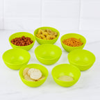 Stacked Microwave Safe Plastic Bowl Set of 8, ready for use.