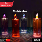 Close-up of the vibrant multicolor glitter swirling inside the LED Crystal Candle.